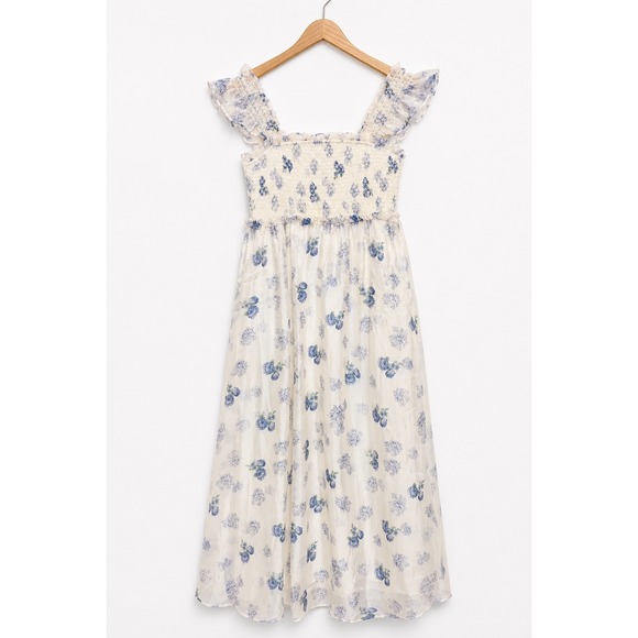 Baltic Born Dresses & Skirts - Baltic Born Smocked Floral Chiffon Midi Dress Size L Lined Roses Wedding Guest